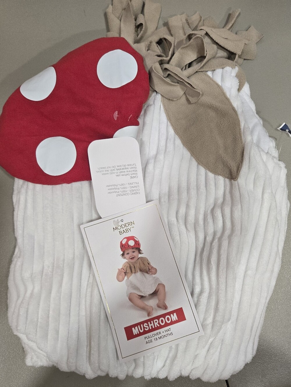 Mushroom Baby Costuke Pullover & Hat Set - White & Red New Tags Size 18 M